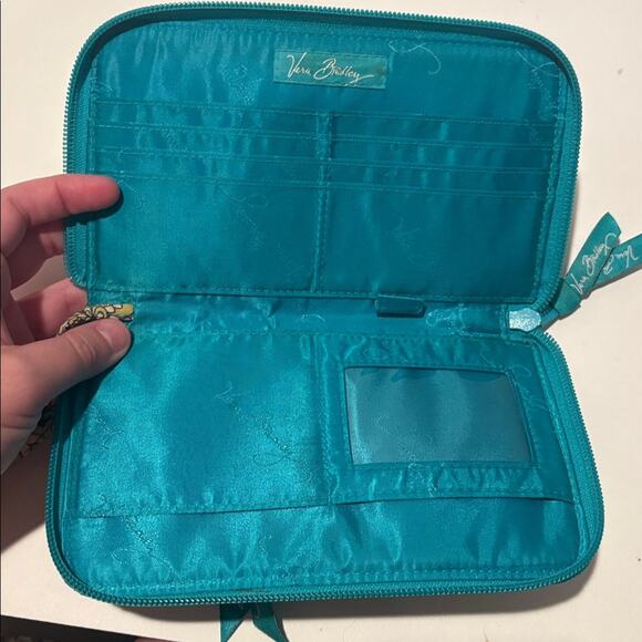 Vera Bradley zip around wallet in capri teal with wristlet strap - Picture 3 of 5
